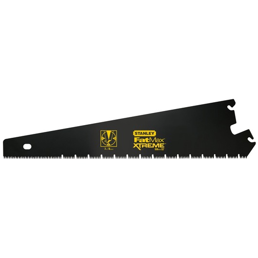 Stanley FatMax XTREME saw blade with sharp teeth and black finish, suitable for cutting wood.