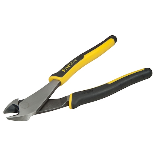 STANLEY 0-89-861 diagonal cutting pliers with yellow and black handles, side view, on white background.