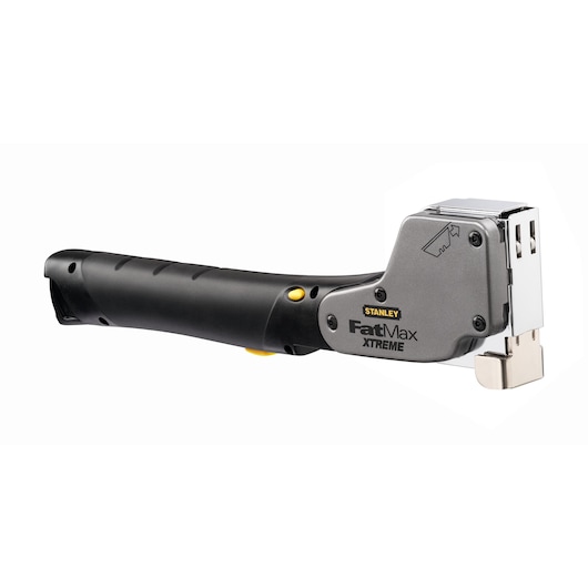 STANLEY 0-PHT350 FatMax XTREME staple gun, photography, side angle, black and silver finish.