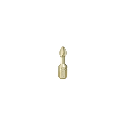 STANLEY 1-13-689 gold-colored Phillips screwdriver bit, front angle, on white background.