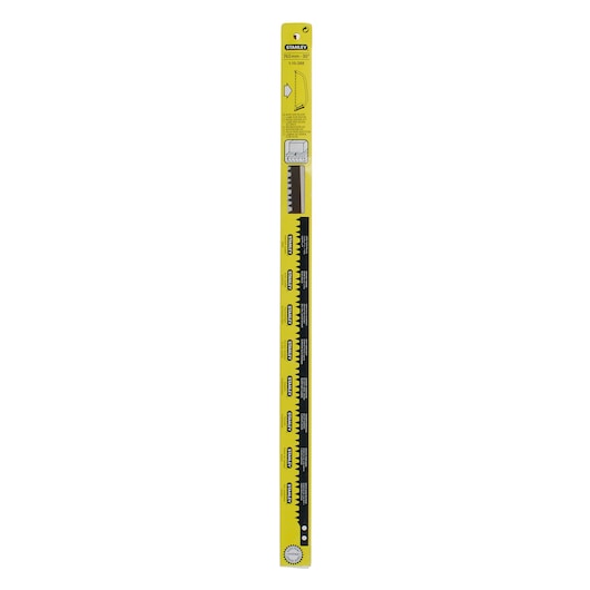Photo of STANLEY 1-15-388 replacement saw blade in yellow packaging, front angle, for hand saws.
