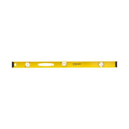 Photo of STANLEY 1-42-922 box level, yellow with three vials, top view on white background.