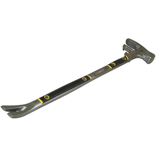 STANLEY 1-55-120 demolition bar with yellow and black grip, photographed at an angle on white background.