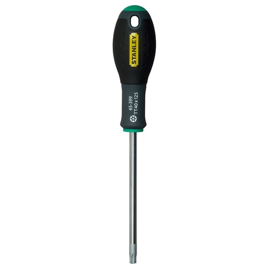 STANLEY 1-65-399 torx screwdriver, black and green handle, front view, photography on white background.