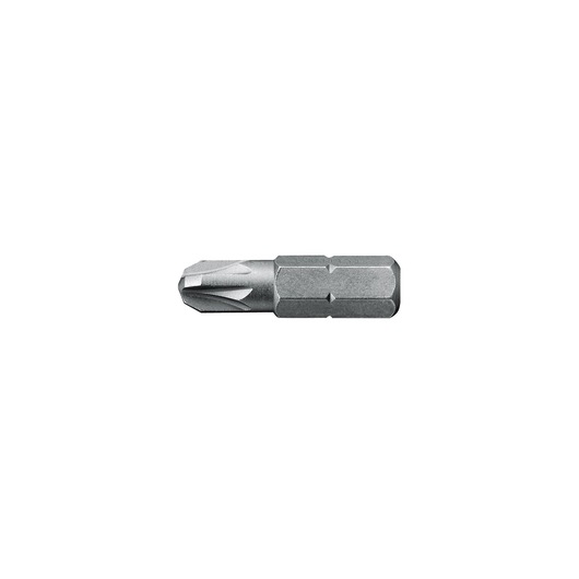 Single Phillips screwdriver bit, metallic, hex base, isolated on white background.
