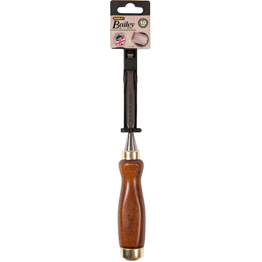 STANLEY 2-16-384 wood handle chisel, Bailey series, front angle on white background.