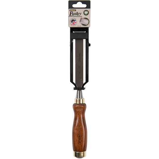 STANLEY 2-16-393 chisel with wooden handle, front view on white background.