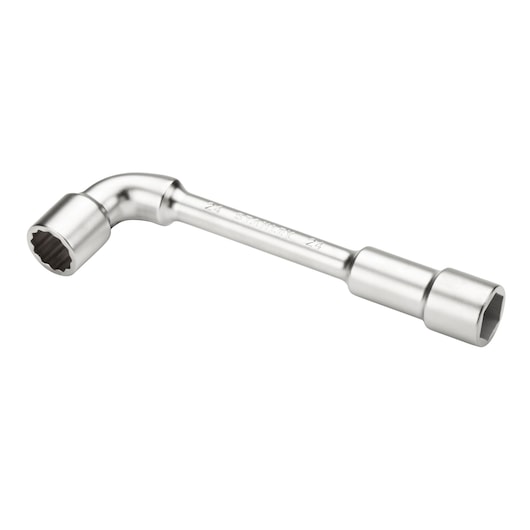 STANLEY chrome-plated L-shaped box spanner for tightening or loosening nuts and bolts.