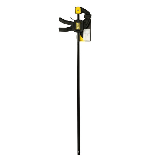 STANLEY FMHT0-83237 bar clamp, black and yellow, front angle on white background.