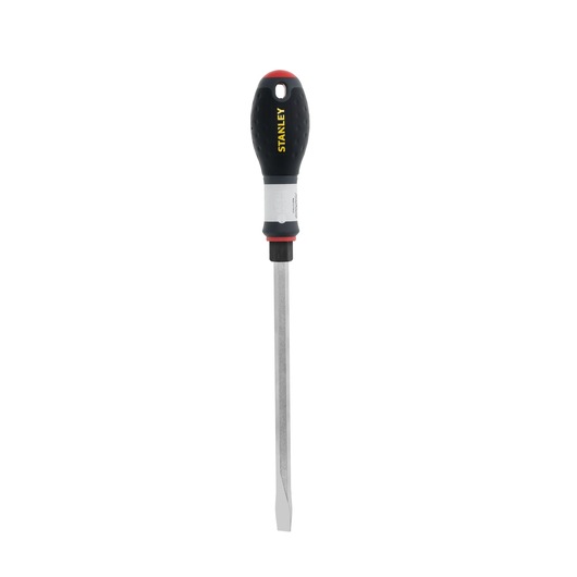 STANLEY FMHT1-62621 flathead screwdriver with black and red handle, product photography on white background.