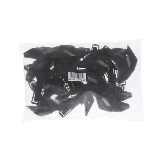 Stanley FMHT10375-1 bag of black plastic parts, product photography, front view on white background.