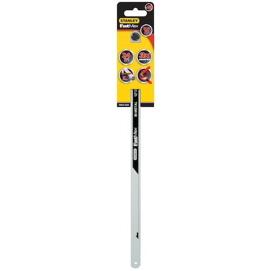 STANLEY FMHT2-20209 hacksaw blade, FatMax series, 12 inch, 24 TPI, silver, front packaging view.