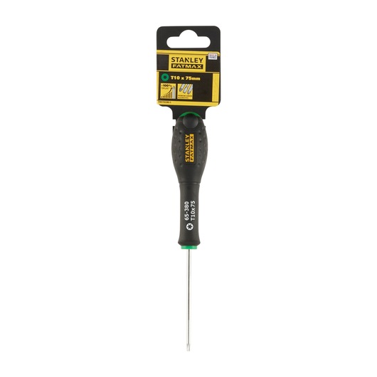 STANLEY FMHT65380-0 Torx screwdriver with black and yellow handle, shown upright on white background.