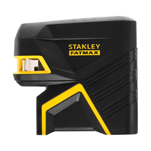 STANLEY FMHT77597-1 black and yellow laser level, side view, with FATMAX branding and modern design.