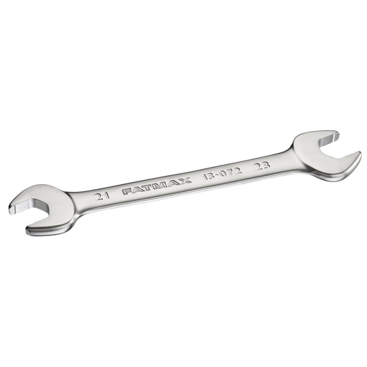 Photo of STANLEY FMMT13072-0 double open-end wrench, chrome finish, angled view on white background.