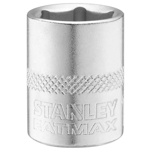 STANLEY FMMT17214-0 chrome socket with knurled band, product photo on white background.
