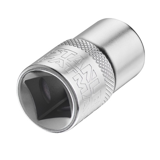STANLEY FMMT17233-0 silver socket tool, close-up angle, engraved branding, photography on white background.