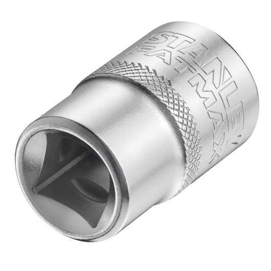 Photo of STANLEY FMMT17237-0 socket, silver, knurled grip, angled on white background.