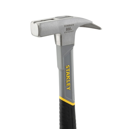 Stanley claw hammer with grey handle and yellow accents, model STHT0-51311, 600 grams.
