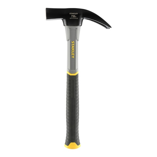 Stanley STHT0-54123 hammer with black and yellow grip and curved claw for nails.