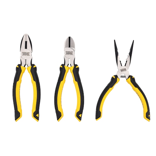 STANLEY® 3 Piece DYNAGRIP® Pliers 150mm Combination, Diagonal Cutting, Long Nose Pliers