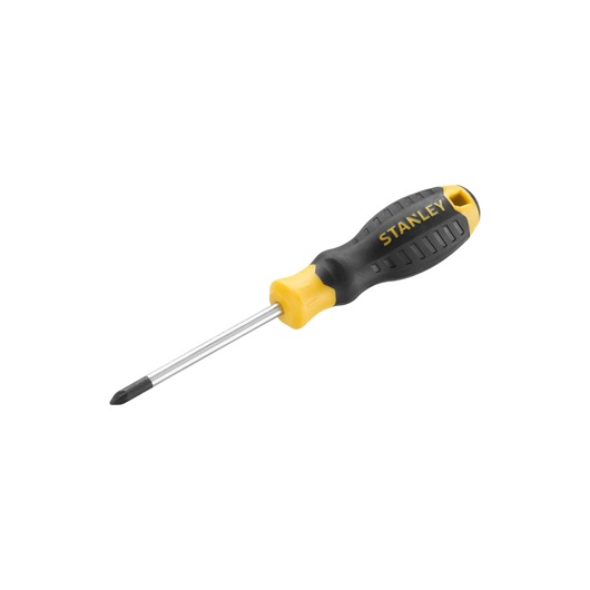 STANLEY STHT16162-0 Phillips screwdriver with black and yellow ergonomic handle, product side view on white background.