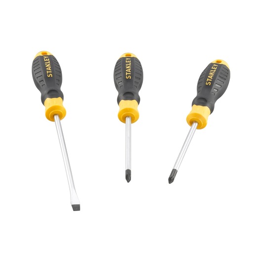 STANLEY STHT16168-0 screwdriver set with black and yellow handles, photography, front angle.