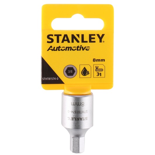 Photo of STANLEY STHT81574-0 8mm automotive socket tool, front view on white background.