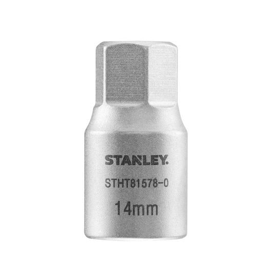 STANLEY STHT81578-0 14mm hex socket, silver, photography with front view on white background.