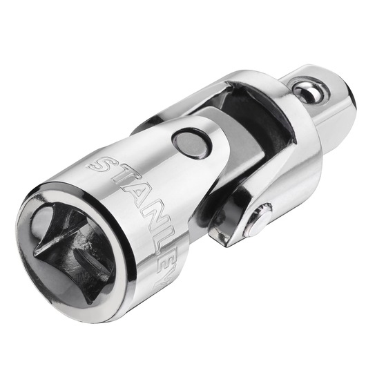 STANLEY STMT86011-0 chrome universal joint socket adapter, close-up on white background.