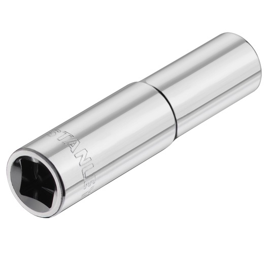 STANLEY STMT86095-0 chrome socket, elongated, hex opening, product angle on white background