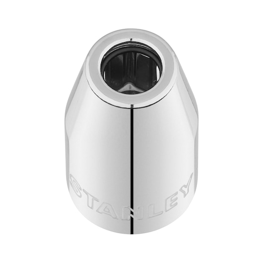 STANLEY STMT86250-0 chrome socket, photographed from above, with engraved logo, shown on white background.