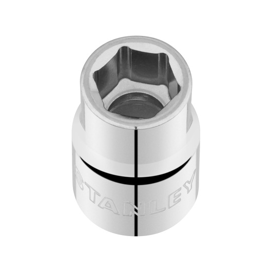 STANLEY STMT86305-0 chrome socket, tool accessory, top angle on white background.