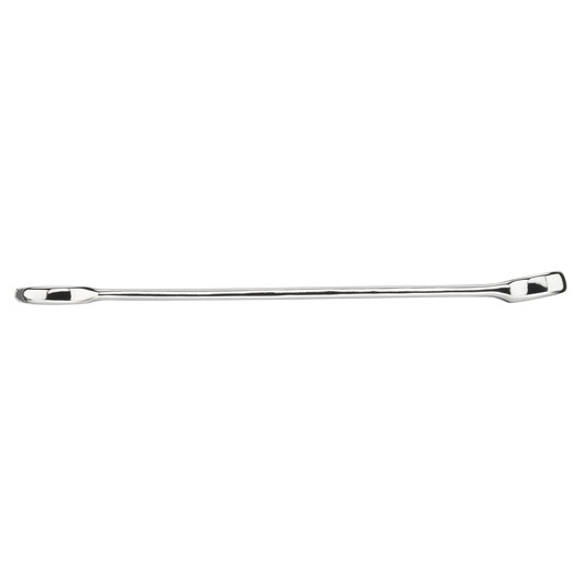 Photo of STANLEY STMT95908-0 chrome-finish pry bar tool, flat with angled ends, top view.