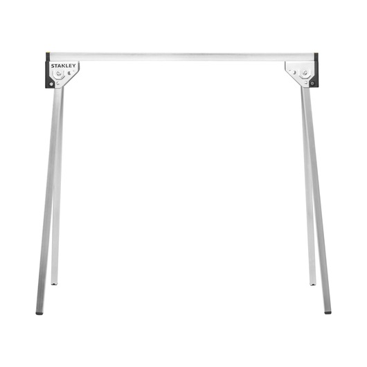 STANLEY STST81337-1 metal sawhorse, silver, front angle photography on white background.