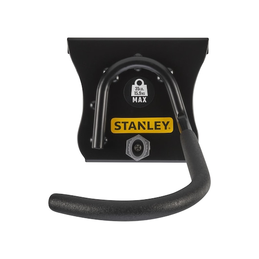 Photo of STANLEY STST82616-1 black steel wall hook, front angle on white background.
