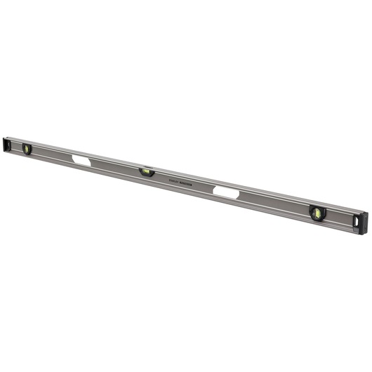 Stanley aluminum spirit level with three bubble vials and handle slots for precise measurements.