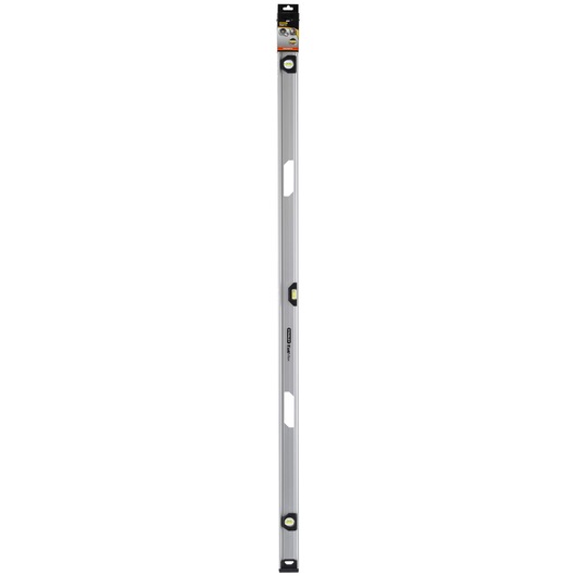 STANLEY XTHT1-42140 aluminium spirit level front view, silver body with three vials and ergonomic handles.
